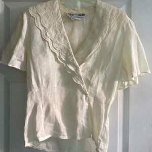 Vintage linen wrap blouse, eyelet details, small